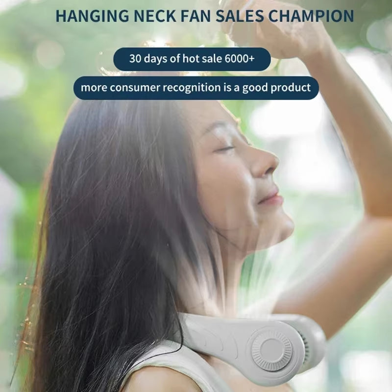 2023 Portable Neck Fan 4000Mah Rechargeable USB Leafless Air Conditioner Bladeless Fans Hanging Neck Cooler for Summer