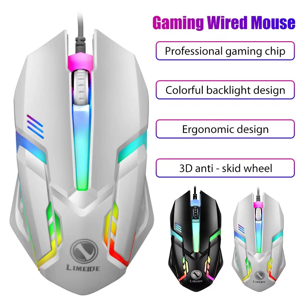 Limei S1 E Sports LED Luminous Backlit Wired Mouse USB Wired for Desktop Laptop Mute Office Computer Gaming Mouse